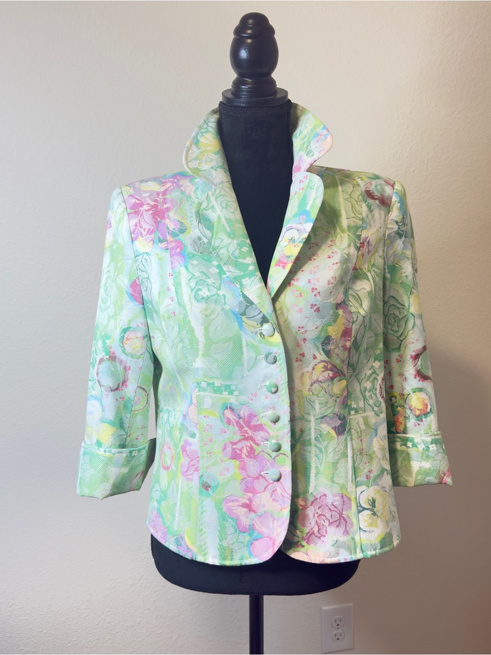 Floral Pastel Mint Green Women's Tailored Lightweight Jacket/Blazer
